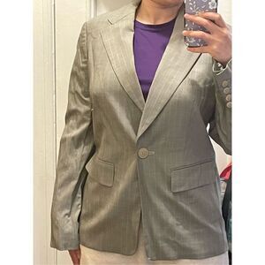 Vintage Ann Taylor grey plaid office wool blazer size medium